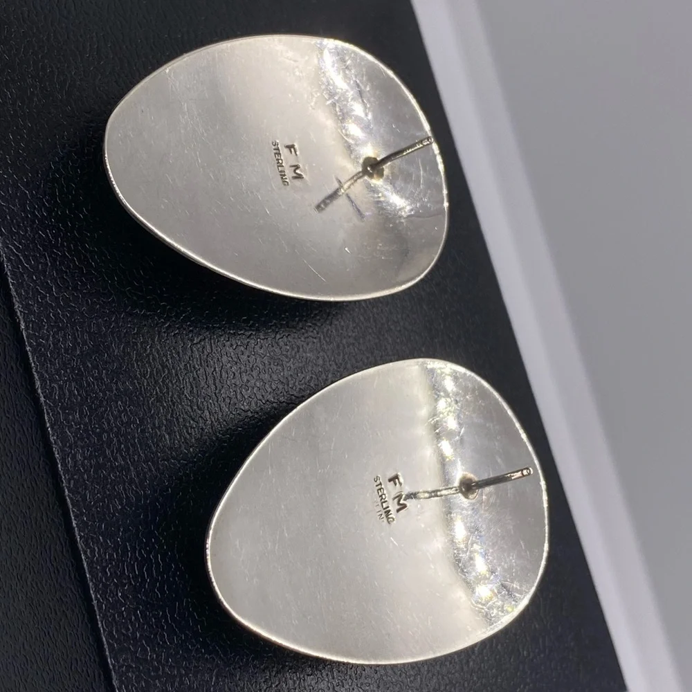 Sterling Silver Block Multi Stone Inlay Post Earrings SIGNED turquoise Navajo - Picture 13 of 16